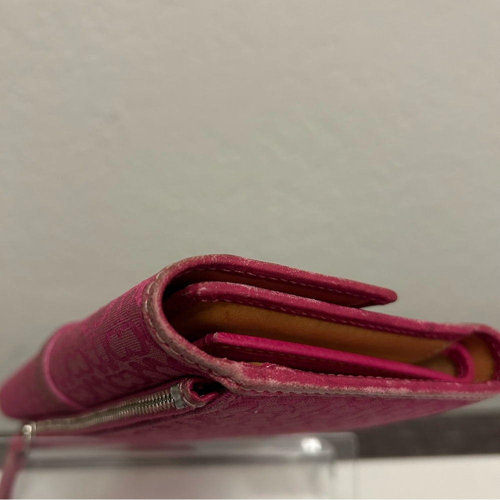 Coach Signature Canvas Leather Fuchsia Trifold Wallet with Checkbook - Picture 5 of 13